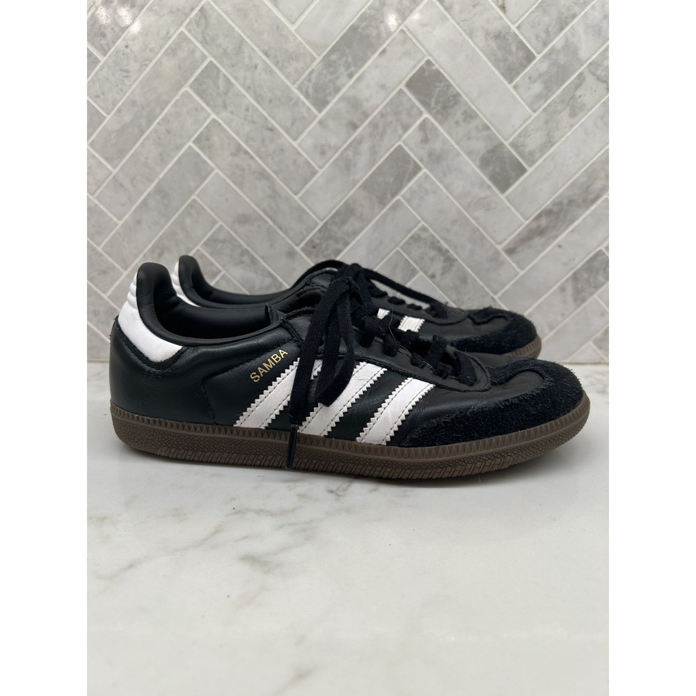 Adidas Samba OG Sneakers Mens Size US 4 Black Leather‎ Classic Lace Up Shoes